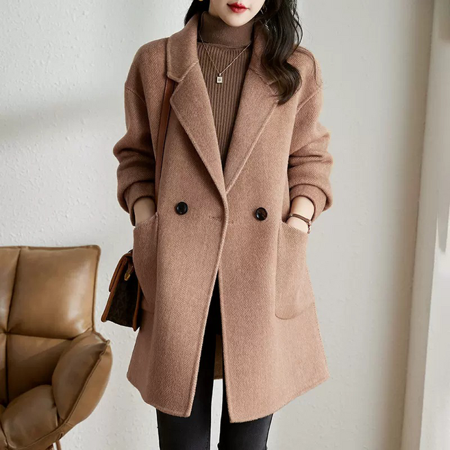 CBHV 여성 모직 코트 클래식 데일리룩 더블 스트라이프 코트 아우터