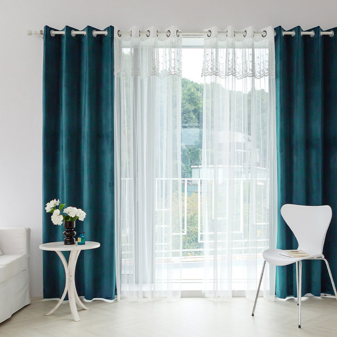 까르데코 벨벳 방한암막+디망쉬 레이스 긴창커튼 4장