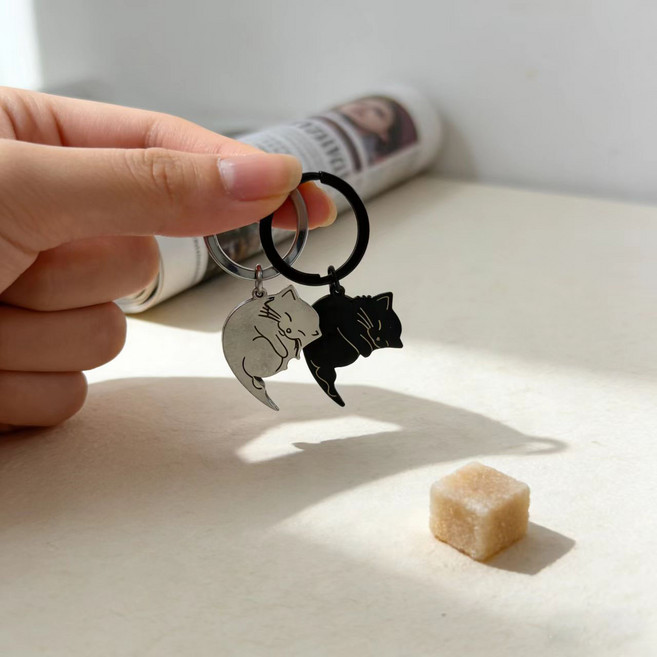 신학기 커플 우정 자석 반쪽 키링 2종세트, 1세트, 블랙