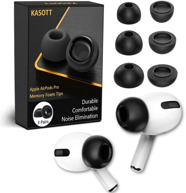 KASOTT 에어팟 프로 1세대 및 2세대용 고급 메모리 폼 이어 팁 버전 5.0 교체용 버드 편안함 안전함 미끄럼 방지 더 나은 소음 제거 충전 케이스에 적합 3, KASOTT 에어팟 프로 1세대 및 2세대용 고급 메모