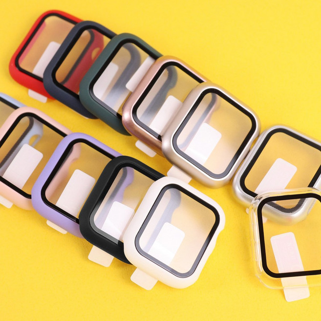 오르몽트 애플워치 9H 강화유리 풀커버 보호케이스 일제형 슬림 경량 액정커버, 실버