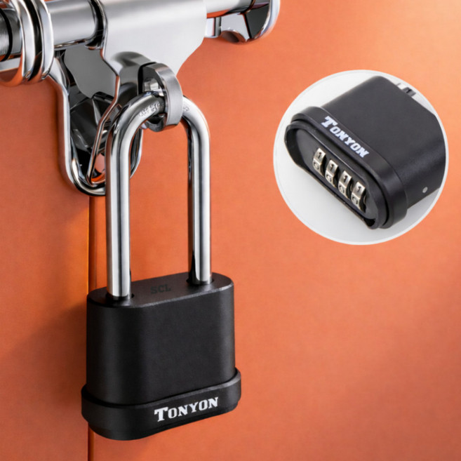 방수 녹슬지않는 대형 다이얼 번호자물쇠 긴고리 야외 창고 대문용 암호 자물쇠 SCL, 1개, 블랙롱빔