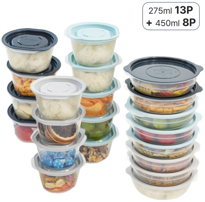 전자렌지 냉동밥 소분용기 반찬 밀폐용기 13개+13개, 연그레이 13p_스카이블루 8p, 1개