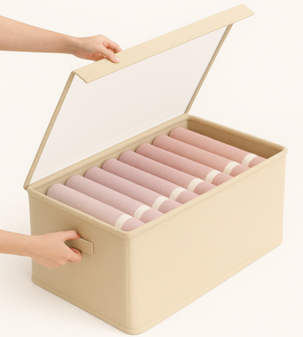 살림결 옷 수납 정리함 먼지없는 수납함, 2개, 베이지