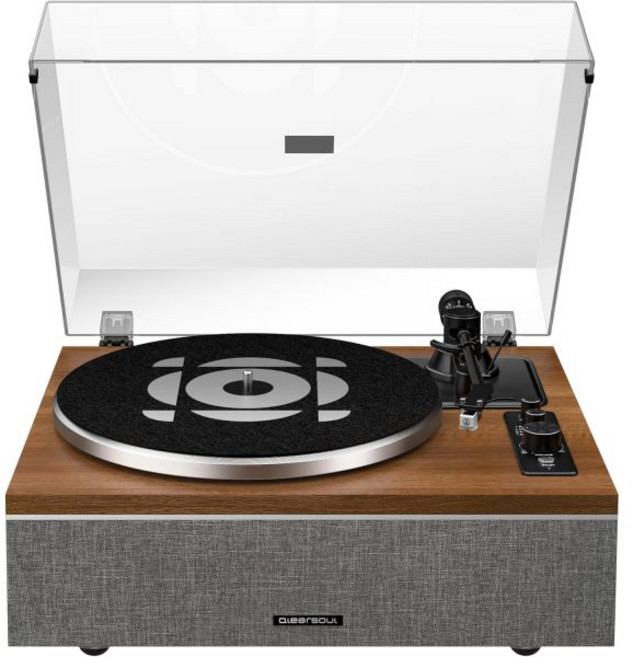 Qlearsoul 원에스이 바이닐 레코드 플레이어 블루투스 입력출력 일체형 빈티지 턴테이블 내장 스피커 포노 프리앰프 및 DSP AT3600L 카트리지 3345 RPM 월넛, Walnut