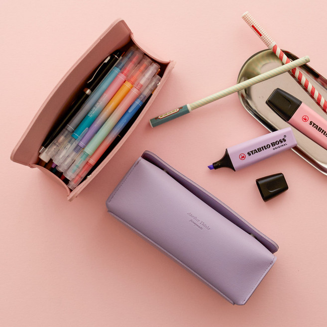 [무료각인] 문구각인 대용량 가죽 사각 필통 펜슬파우치 펜케이스, X-각인없이 제품만 보내주세요, 머드 베이지