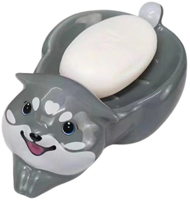 다온느루 강아지 물빠짐 비누 받침대, 1개, 허스키 비누 받침대