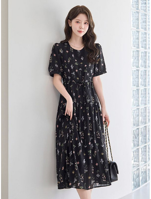 플라워 스트링 쉬폰 반팔 원피스_M2604OP042B