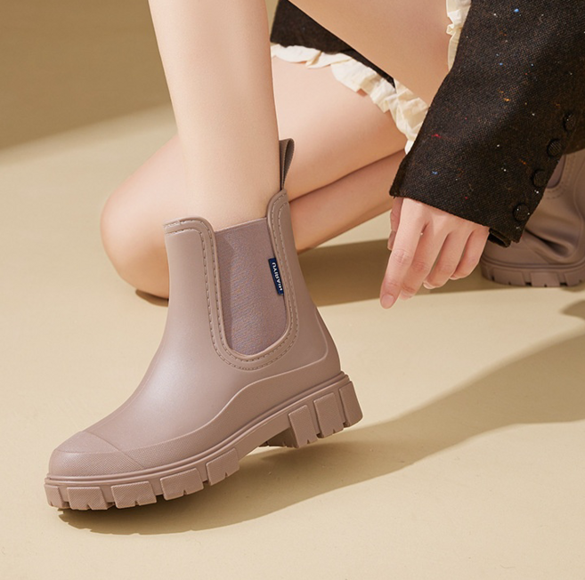 아와유키 여성 패션 숏 방수 첼시 레인부츠 장화 3CM