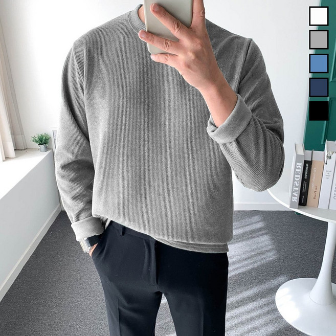 놈시크 95-130 남성 봄 니트 티셔츠 쫀쫀스판 골지 오버핏 긴팔티 빅사이즈