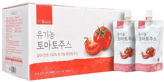 갈아만든 산들사이 국내산 100% 유기농 토마토주스 120ml x 30개입, 30개