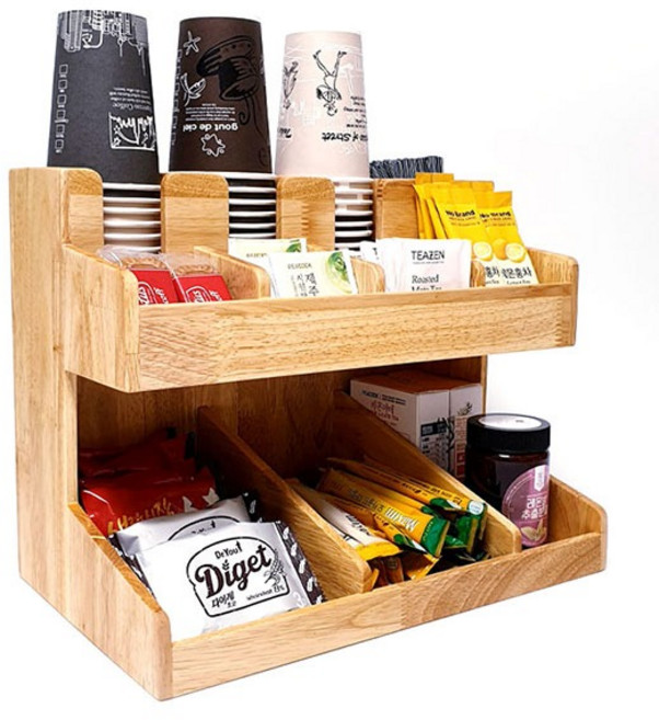 커피 컵 디스펜서 홈카페 4구3단 휴게실 원목 정리대, 1개