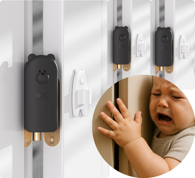손끼임방지 곰돌이 캐릭터 실리콘 문닫힘방지 도어스토퍼 3개, 1세트, 블랙