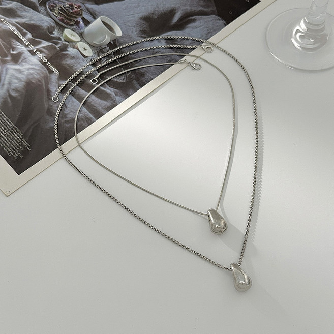 1+1 롱체인 드롭 레이어드 목걸이 세트