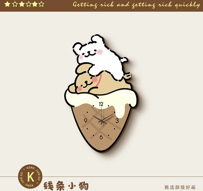 線條小狗 創意造型掛鐘 裝飾壁鐘, 1個, H款-線條小狗25*40cm【UV無框精雕+黑色指針】