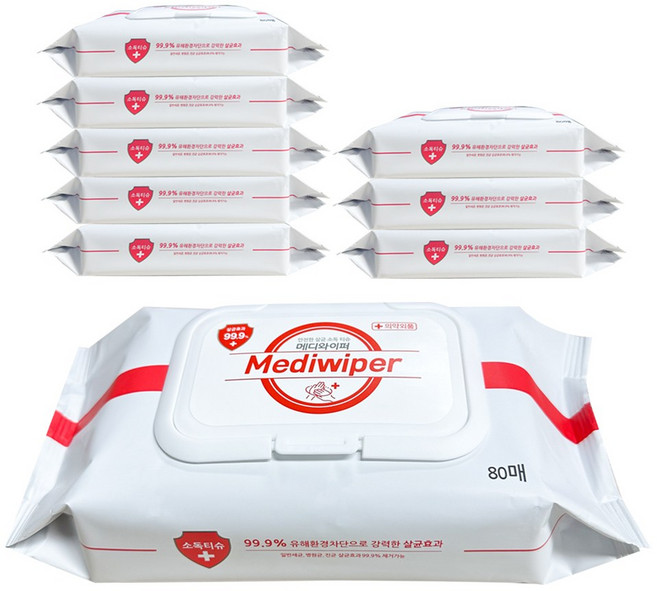 메디와이퍼 손소독 물티슈 캡형, 80매, 8개