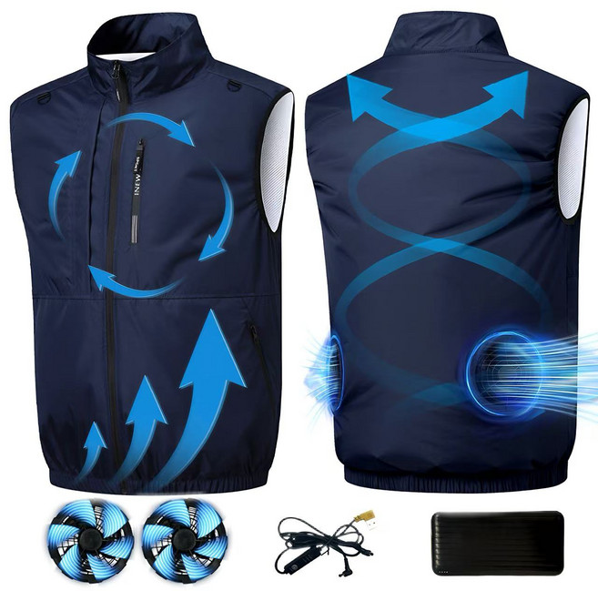 [KC인증] 아이스 쿨링조끼 여름 작업복 에어컨 냉풍 등산 캠핑 낚시 야외근무, 진남색