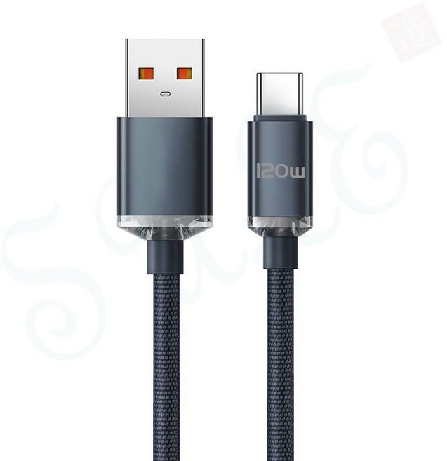 晶耀 Type-C 轉 USB 編織充電線 120W, 黑色【25厘米】晶耀款, 1個, 25cm