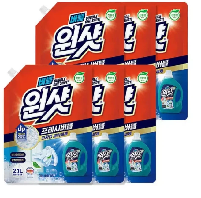 슈가버블원샷프레쉬버블친환경세제2.1L x 6, 1개, 2.1L