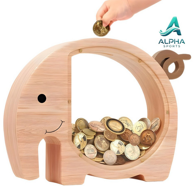 알파 원목 행운 고급형 동전지페 저금통, 1개, 코끼리 저금통