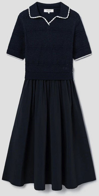 [국내정품] 빈폴레이디스 26SS 크로쉐 배색 니트 드레스 - 네이비 BF635UC03R 데일리룩 캐주얼룩 간절기