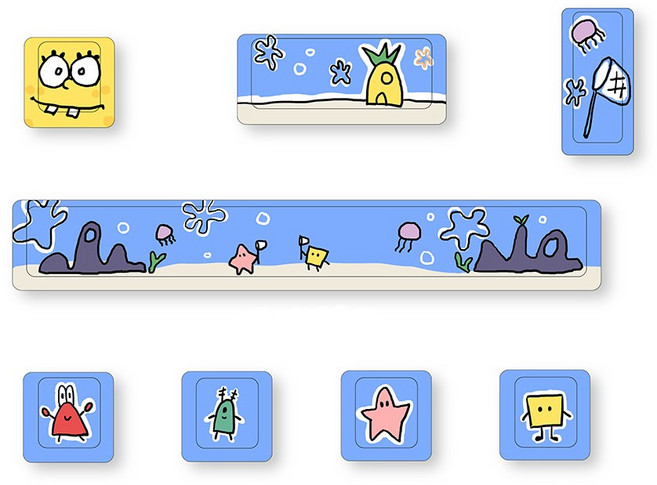 커스텀 기계식 키보드 ESC SHIFT 스폰지밥 고양이 PBT 포인트 키캡 8키 4종, A. 스폰지밥의 하루