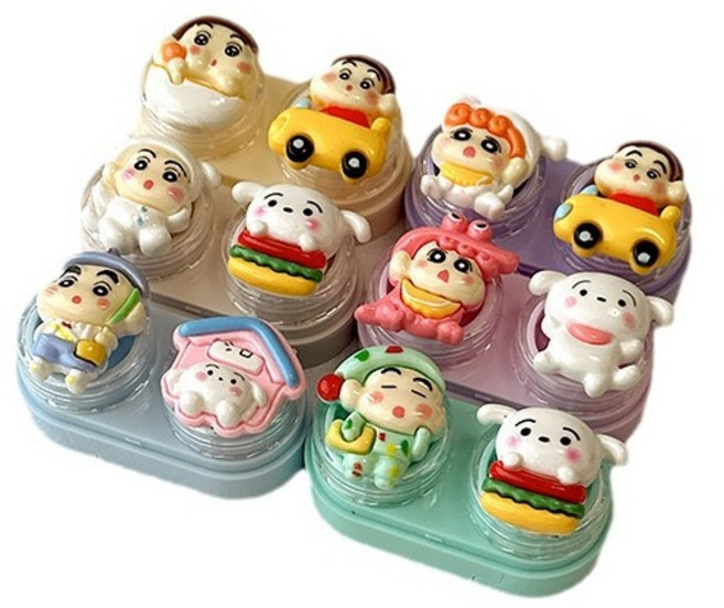 루미또와 휴대용 못말리는 표정 케릭터 서랍형 콘택트렌즈 케이스 4종, 1세트, 혼합