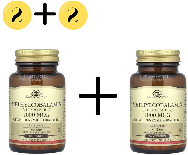 2+2 솔가 메틸코발라민 5000mcg 너겟 60정 비타민B12 비건 글루텐프리 논GMO, 4개