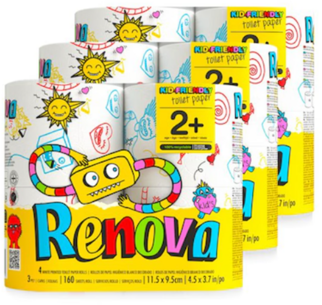 (레노바)키즈에디션 화장지 토일렛페이퍼, 3개, 4롤, 18.4m