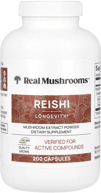 Real Mushrooms 영지버섯 버섯 추출물 분말 캡슐 200정, 1개 - 쿠팡