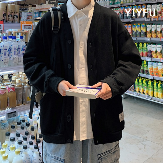 남자 가디건 무지 학원 코트 남성 데일리 브이넥 기모 가디건 가을 겨울 아우터