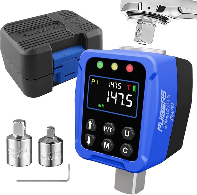 PUIBS 디지털 토크 어댑터 1/2" 드라이브 7 3-147 5 Ft-lb / 10-200 Nm LCD 디스플레이가 장착된 전자 토크 렌치 컨버터 1 % 정확도 자동차 및, 4 1/2" 12.5-250.7 FT.LB Digita