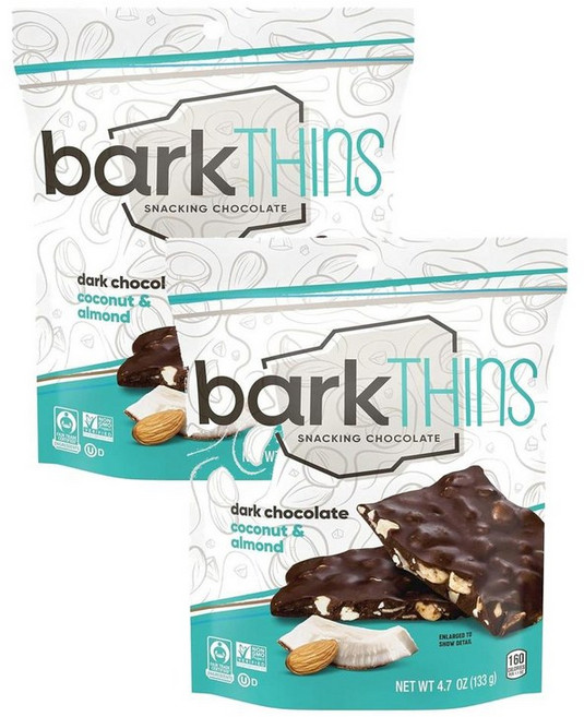 barkTHINS 다크 초콜릿 코코넛 아몬드 스낵킹 초콜릿 백 133g 2개, 266g, 2세트