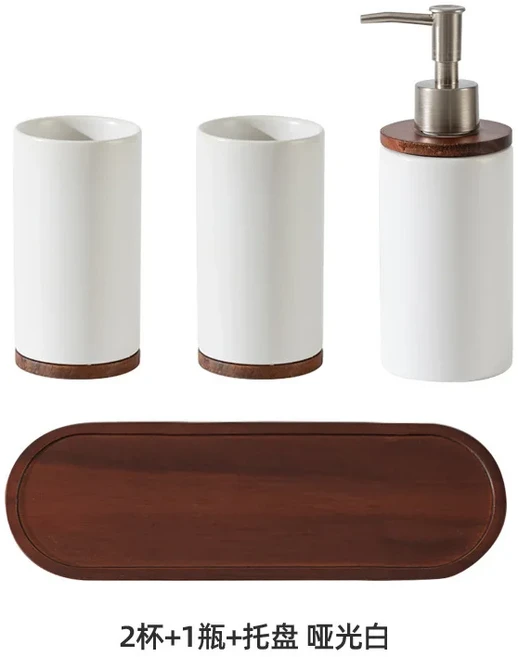 크리 에이 티브 잉크 세라믹 로션 병 욕실 프레스 비누 디스펜서 도자기 샴푸 구강 세척제 컵 칫솔 홀더 홈, 01 3 pcs set