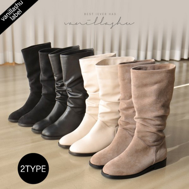 바닐라슈 국내제작 발렌즈 셔링 초경량 플랫 하프 미들부츠 2cm