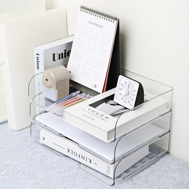 이음데코랩 서류정리함 A4 수납함, 3단, 투명