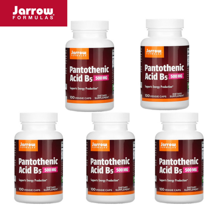 (5개 세트) 자로우 판토텐산 B5 500mg 100 캡슐 비타민 B5 베지 재로우 포뮬러스 포뮬라 포뮬라스 판토테닉 칼슘 포뮬땡땡 Pantothenic Acid Jarrow, 100정