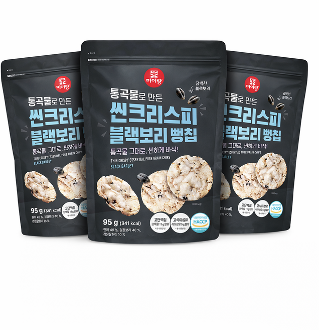 미이랑 통곡물로 만든 씬크리스피 국산 블랙보리 뻥칩 *3봉, 3개, 95g