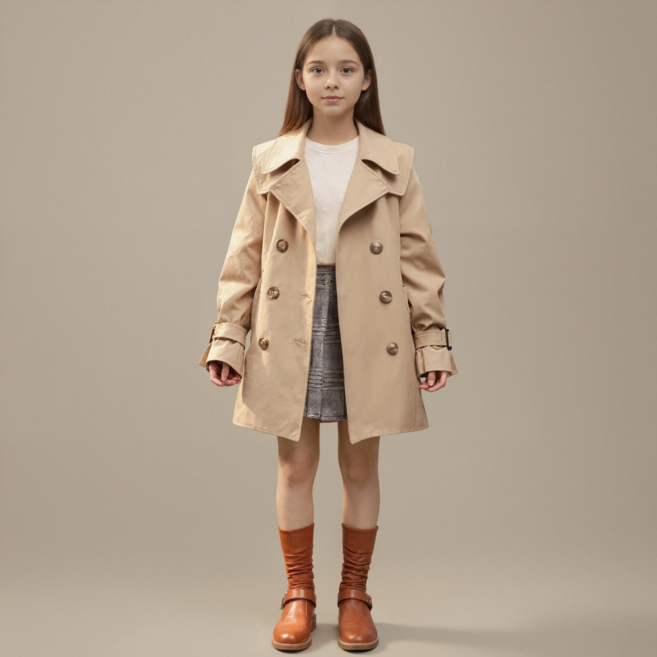 프리미엄 여아 클래식 더블버튼 트렌치코트 베이지 아동 봄가을 코트 초등여아 트렌치코트 나들이룩 데일리룩 새학기룩