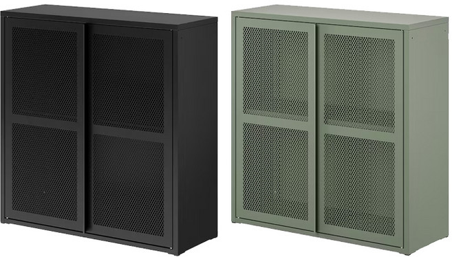 이케아 IVAR 이바르 도어수납장메시캐비닛철제수납장인테리어, 그레이그린 메시_105.312.49