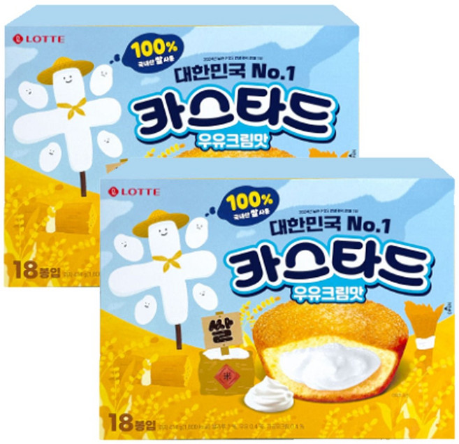 롯데 카스타드 우유크림맛, 414g, 2박스