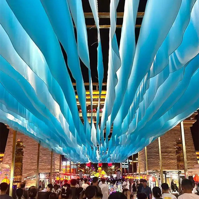 커튼 바람 구동 천장 야외 풍경 패브릭 긴 복도 차양 장식 웨이브 텐트 축제 용품