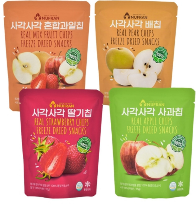 뉴프랜 사각사각 국내산 무첨가 리얼 과일칩 (딸기 사과 배 혼합) 4종 1세트 60g, 1개