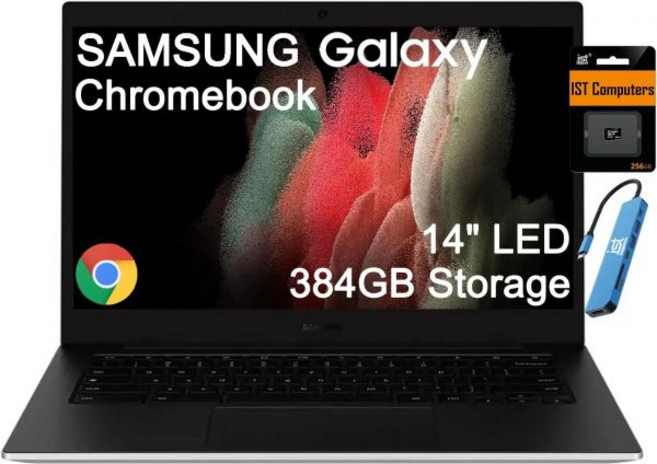 삼성 14인치 갤럭시 크롬북 Go 노트북 PC 컴퓨터 인텔 셀러론 N4500 프로세서 4GB RAM 64GB 스토리지 크롬OS XE340XDA-KA2US 학생용 실버, 384GB Storage