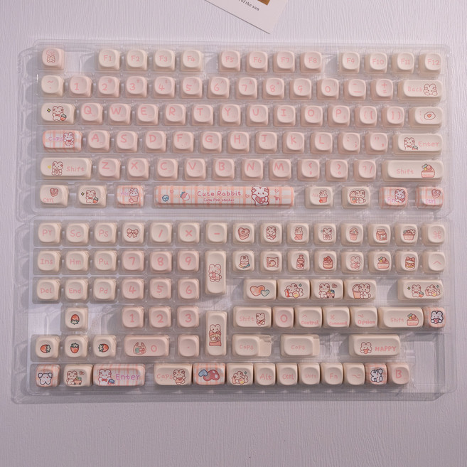 귀여운 기계식 키보드 키캡 한글 영문 각인 PBT 염료승화캐릭터 키캡 MOA 프로파일 MX 스위치 호환 61/64/68/87/96/104/108 배열 키보드 지원, 핑크 계열