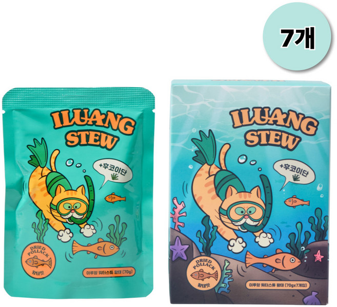 이루앙 고양이 습식사료 파우치 간식 면역력, 7개, 70g, 황태