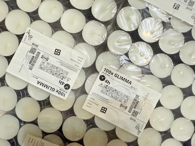 IKEA GLIMMA 小蠟燭 - 鋁殼蠟燭 適用於求婚告白、溫茶, 1件, 1.4L, 無味100顆1包 超商最多3包
