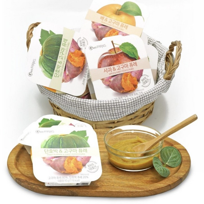 가보팜스 국산 100% 사과 배 단호박 & 고구마 퓨레 자연 이유식 간편식 아기퓨레, 90g, 12개, 단호박&고구마퓨레, 12개입