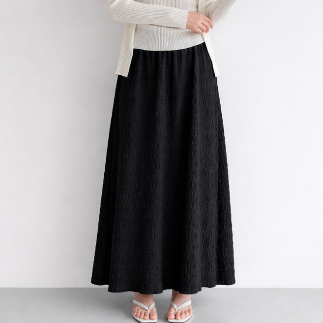다미타니 링클 맥시 스커트 밴딩 플레어 치마 OCZ0898