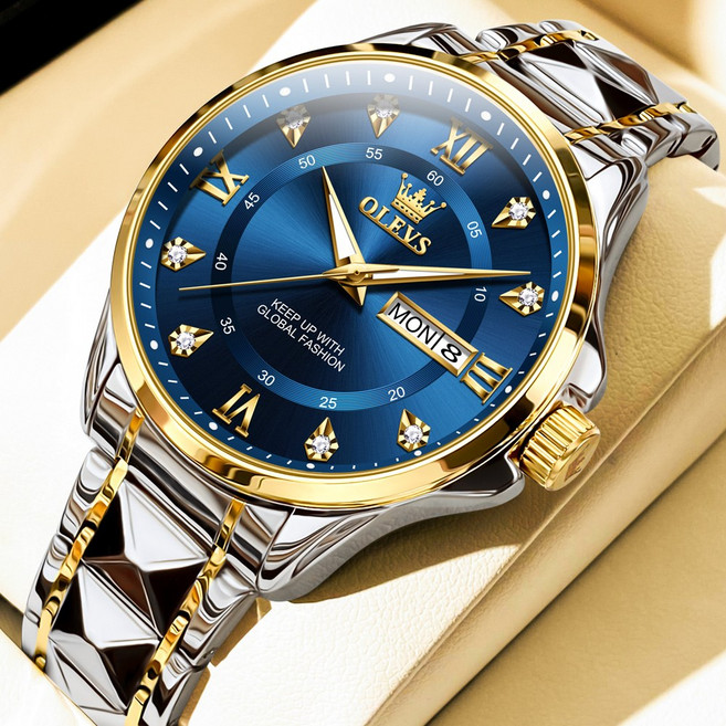 OLEVS 남자손목시계 정품 쿼츠 럭셔리 명품 워터프루프 야광 메탈시계